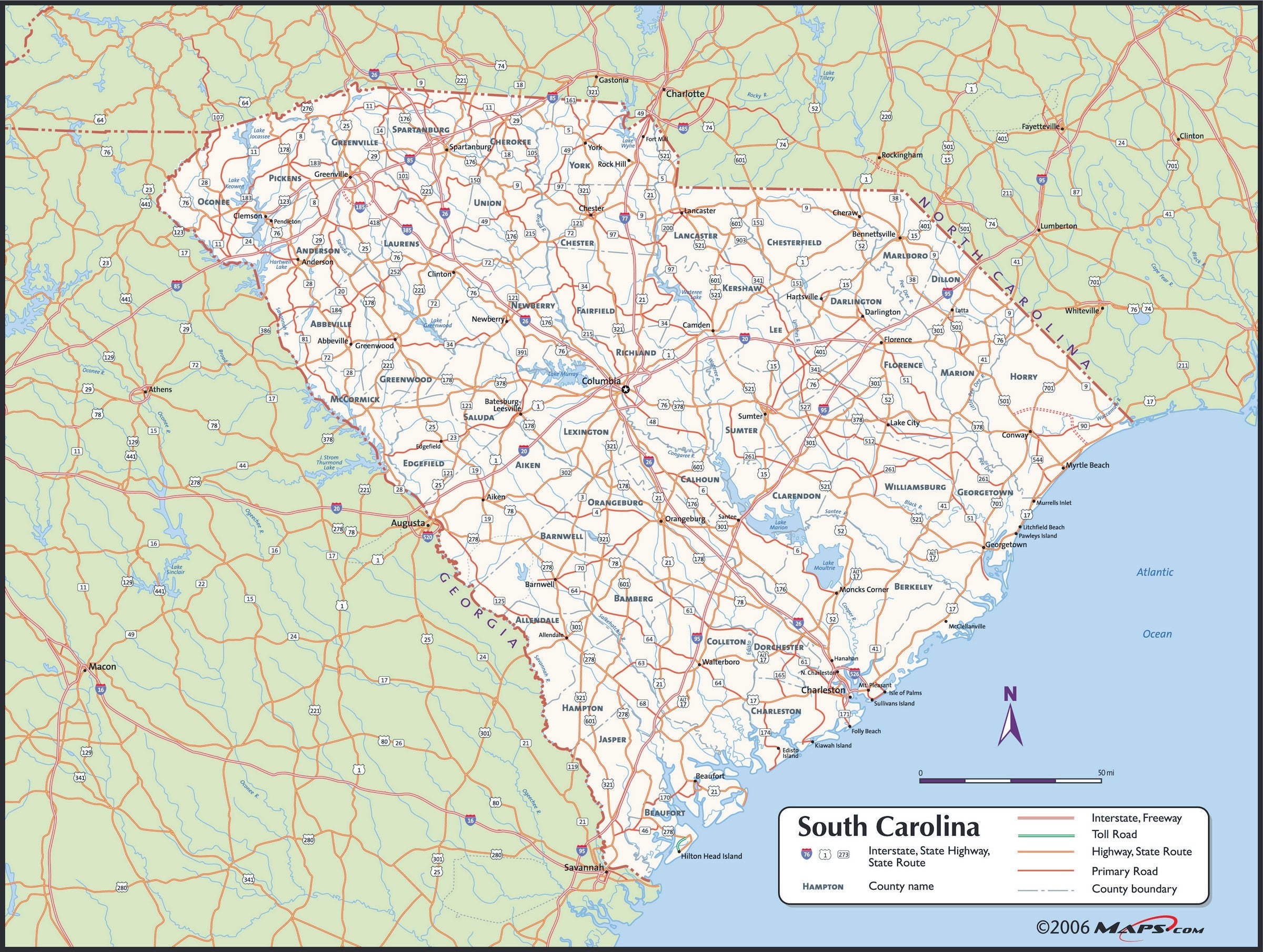 Cute Sc Map South Carolina County Wall Map | Map Geek.com