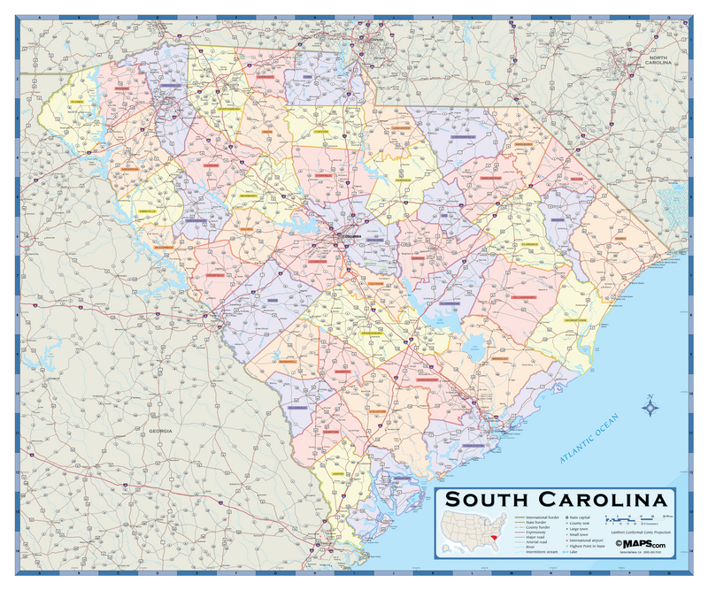 South Carolina Counties Wall Map Maps.com