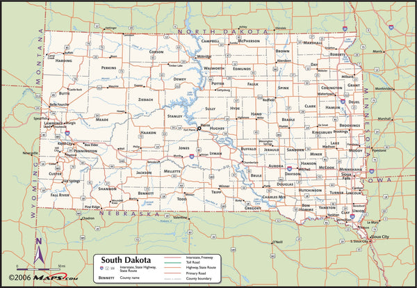 South Dakota County Wall Map Maps.com