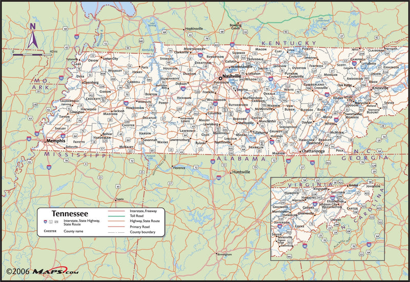 Tennessee County Wall Map Maps.com