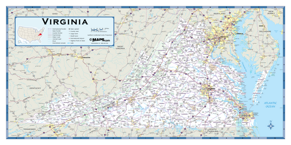 Virginia Highway Wall Map Maps.com