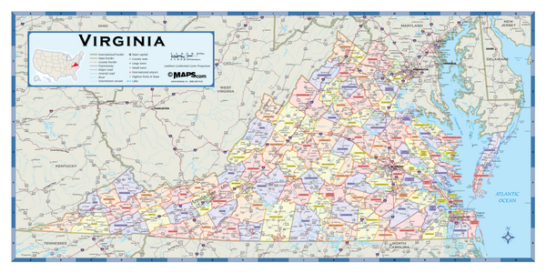 Virginia Counties Wall Map Maps.com