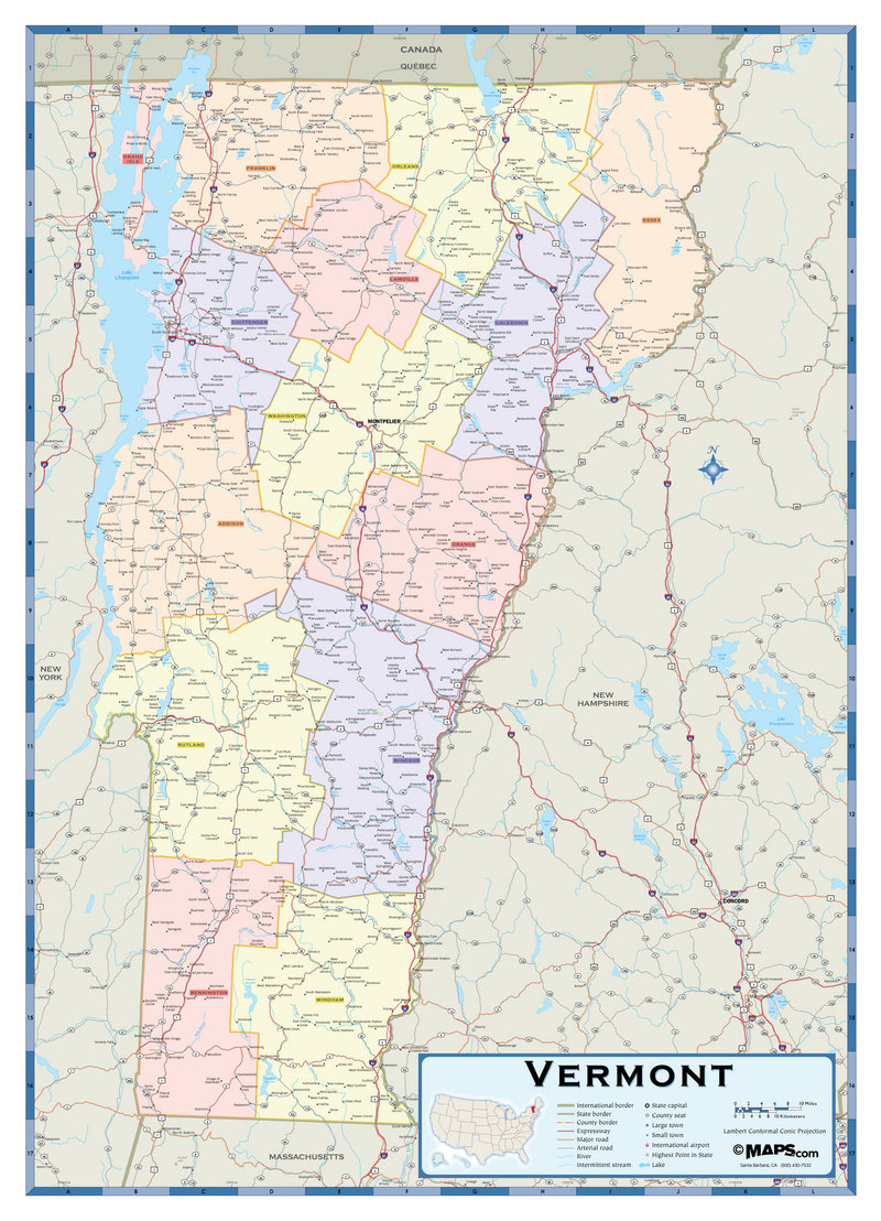 Vermont Counties Wall Map Maps.com