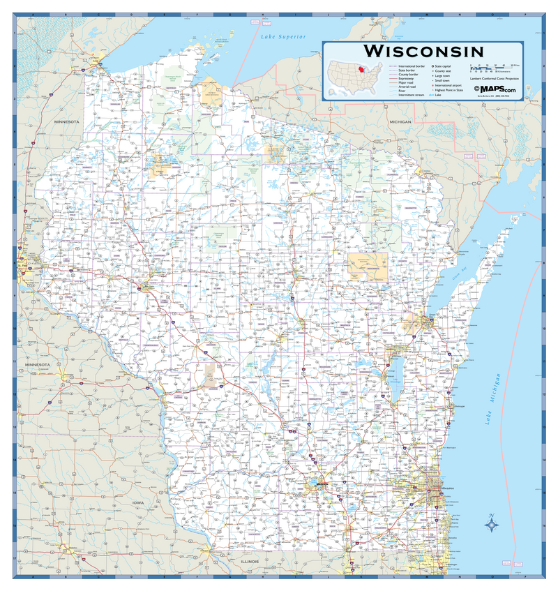 Wisconsin Highway Wall Map Maps.com