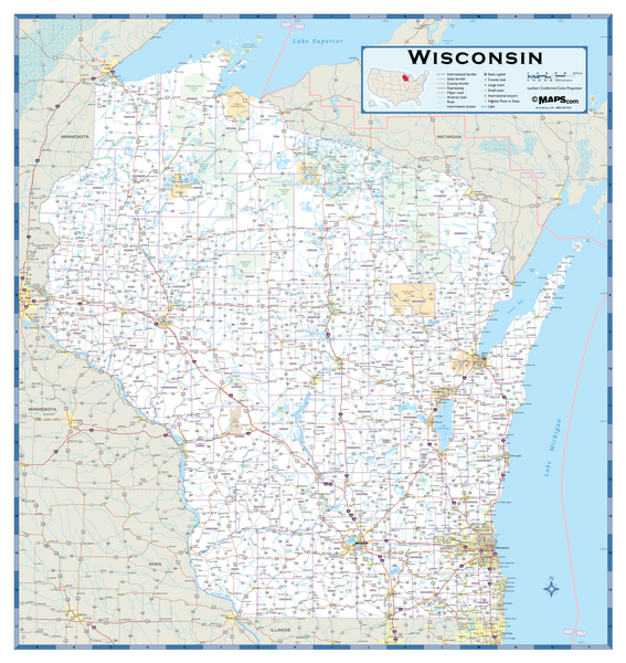 Wisconsin Highway Wall Map | Map Geek.com
