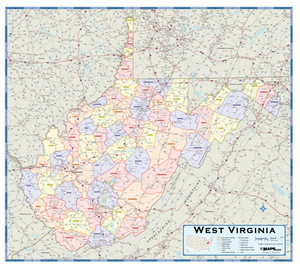 West Virginia Counties Wall Map