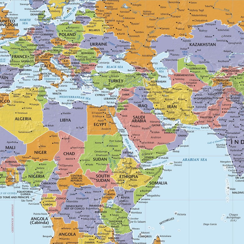 World Political Wall Map With Relief Maps.com