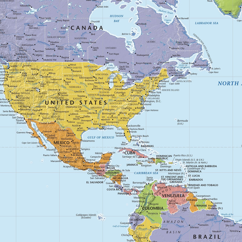 World Political Wall Map With Relief Maps.com