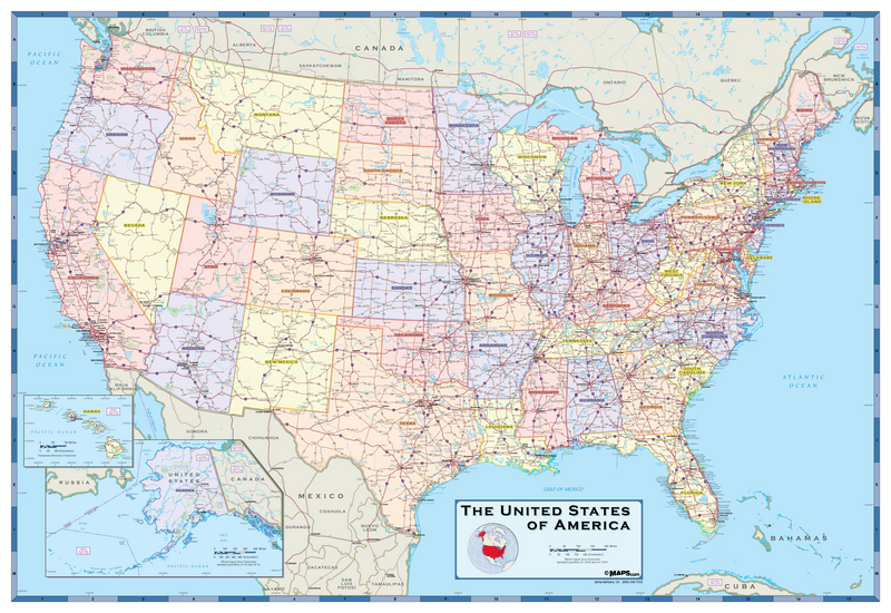 USA Political Wall Map - Light Colors Maps.com