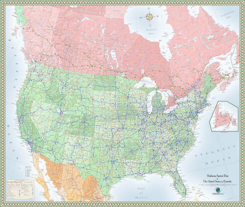 USA and Canada Highway Wall Map Maps.com
