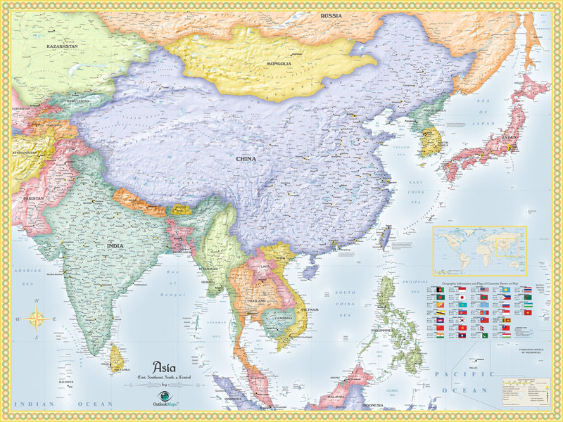 Asia Political Wall Map Maps.com