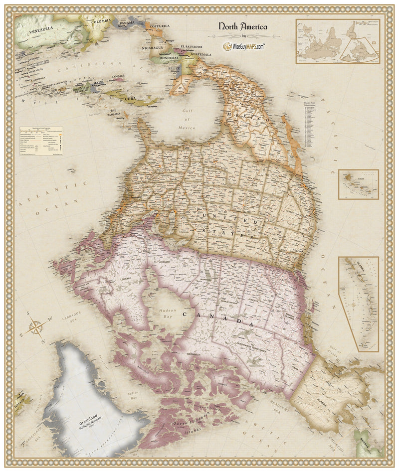 Upside Down Antique North America Wall Map Maps.com