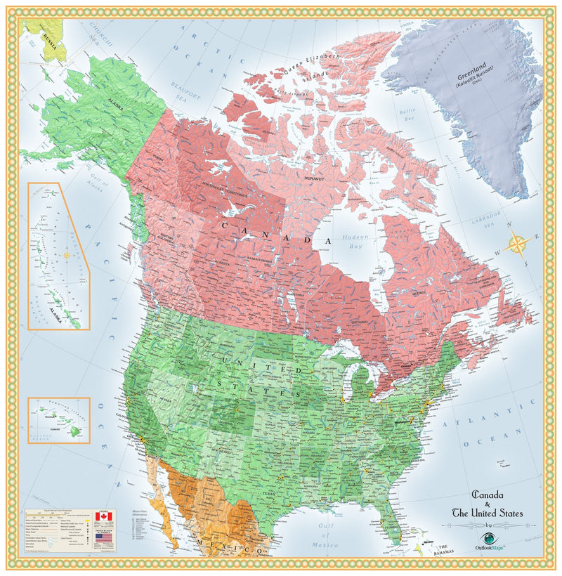 USA and Canada Wall Map Maps.com