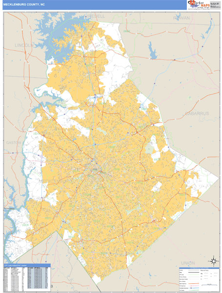 Mecklenburg County, North Carolina Zip Code Wall Map Market Maps (IDI)