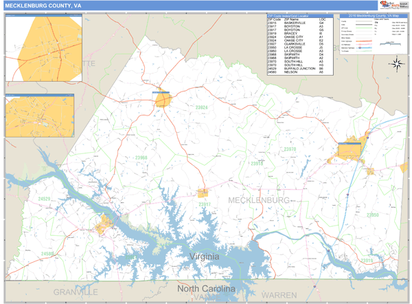 Mecklenburg County, Virginia Zip Code Wall Map Market Maps (IDI)
