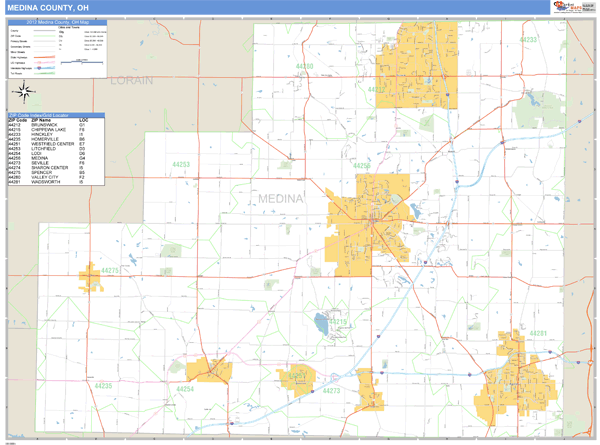44256 Zip Code Medina County, Ohio Zip Code Wall Map | Map Geek.com