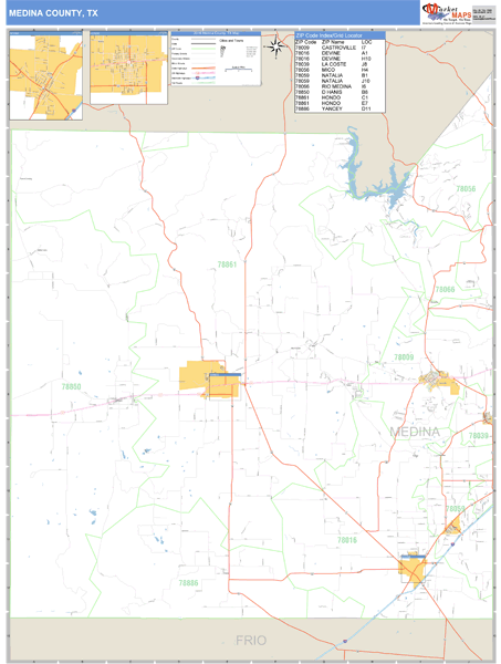 Medina County, Texas Zip Code Wall Map Market Maps (IDI)
