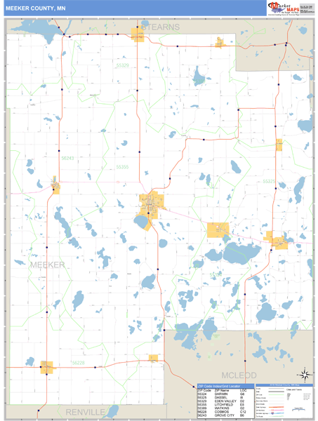 Meeker County, Minnesota Zip Code Wall Map Market Maps (IDI)