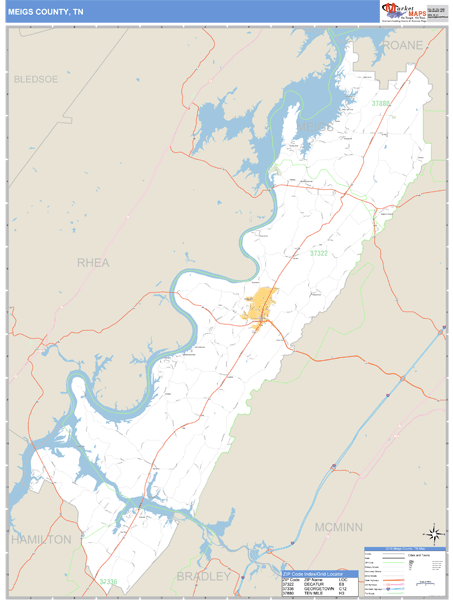 Meigs County, Tennessee Zip Code Wall Map Market Maps (IDI)