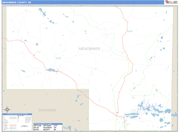 Menominee County, Wisconsin Zip Code Wall Map Market Maps (IDI)