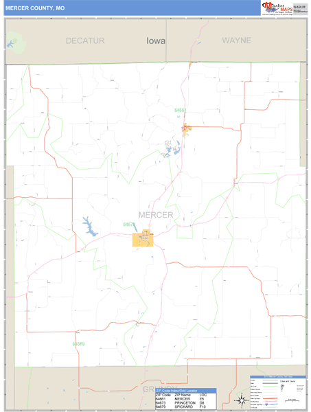 Mercer County, Missouri Zip Code Wall Map Market Maps (IDI)