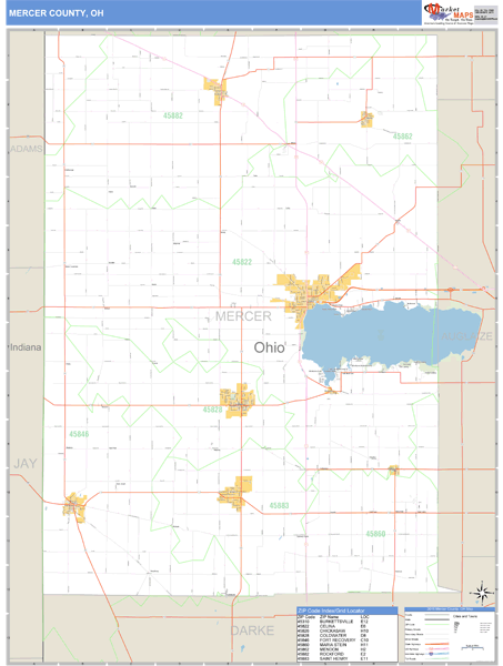 Mercer County, Ohio Zip Code Wall Map Market Maps (IDI)