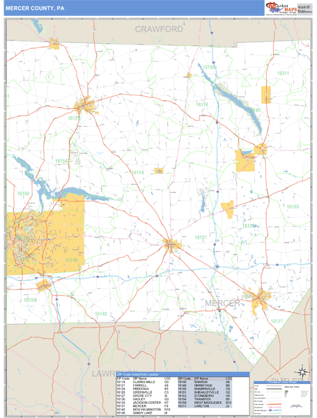 Mercer County, Pennsylvania Zip Code Wall Map Market Maps (IDI)