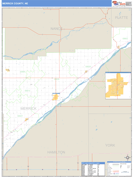Merrick County, Nebraska Zip Code Wall Map | Map Geek.com