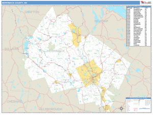 Merrimack County, New Hampshire Zip Code Wall Map
