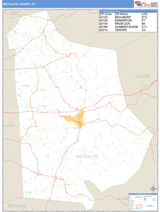 Metcalfe County, Kentucky Zip Code Wall Map