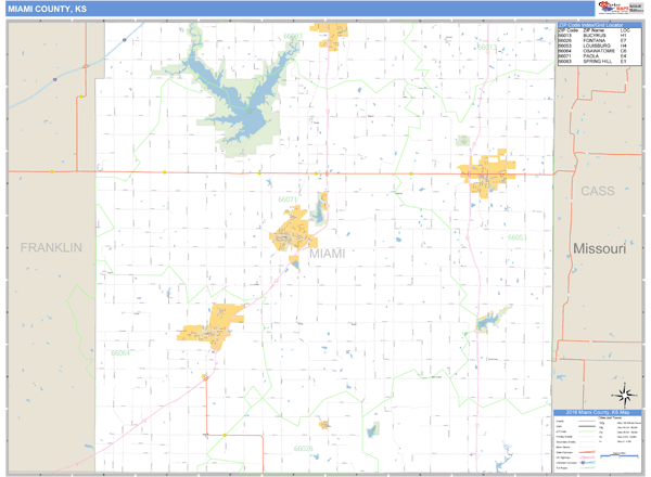 Miami County, Kansas Zip Code Wall Map Market Maps (IDI)