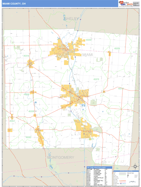 Miami County, Ohio Zip Code Wall Map Market Maps (IDI)