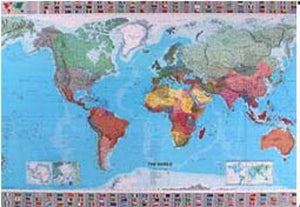 Michelin World with flags Wall Map