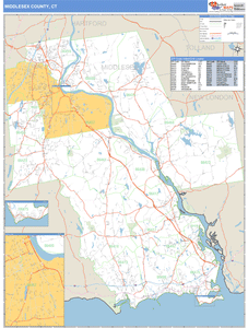 Middlesex County, Connecticut Zip Code Wall Map