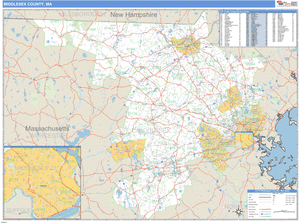 Middlesex County, Massachusetts Zip Code Wall Map