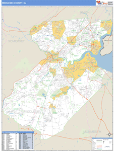 Middlesex County, New Jersey Zip Code Wall Map