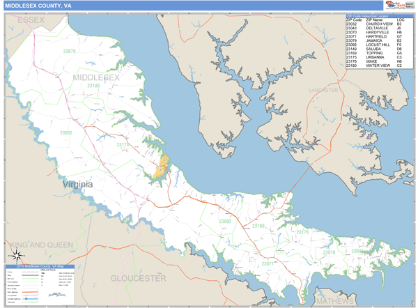 Middlesex County, Virginia Zip Code Wall Map Market Maps (IDI)