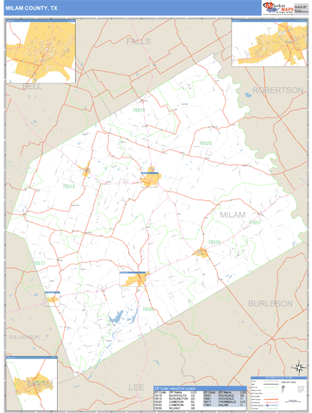Milam County, Texas Zip Code Wall Map Market Maps (IDI)