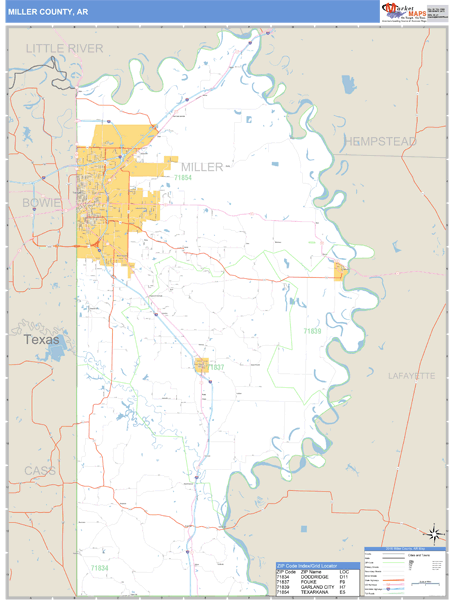 Miller County, Arkansas Zip Code Wall Map Market Maps (IDI)