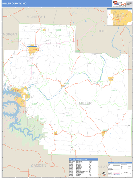 Miller County, Missouri Zip Code Wall Map Market Maps (IDI)