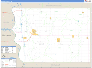 Mills County, Iowa Zip Code Wall Map