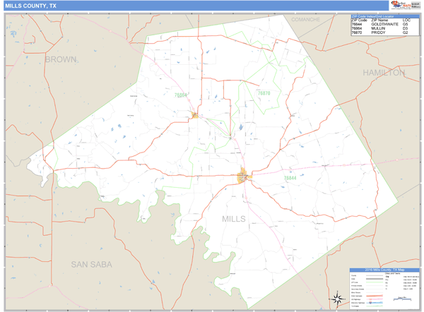 Mills County, Texas Zip Code Wall Map Market Maps (IDI)