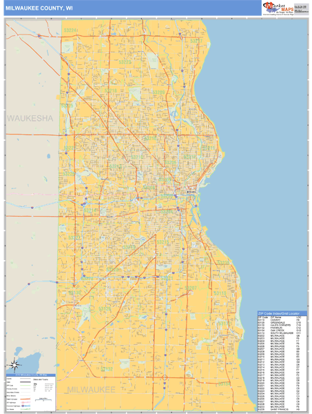 Milwaukee County, Wisconsin Zip Code Wall Map Market Maps (IDI)