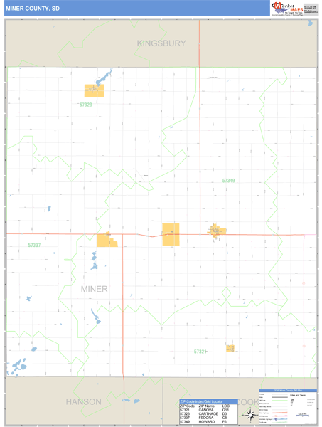 Miner County, South Dakota Zip Code Wall Map Market Maps (IDI)