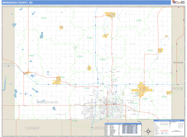 Minnehaha County, South Dakota Zip Code Wall Map Market Maps (IDI)