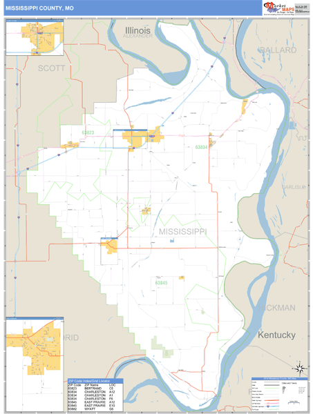 Mississippi County, Missouri Zip Code Wall Map Market Maps (IDI)