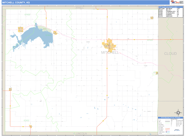 Mitchell County, Kansas Zip Code Wall Map Market Maps (IDI)