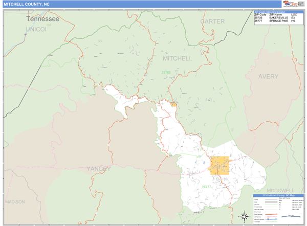 Mitchell County, North Carolina Zip Code Wall Map Market Maps (IDI)