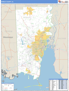 Mobile County, Alabama Zip Code Wall Map