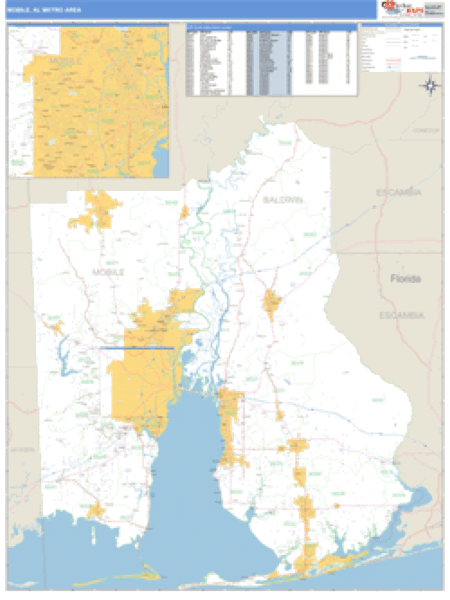 Mobile, Alabama Metro Area Wall Map Market Maps (IDI)